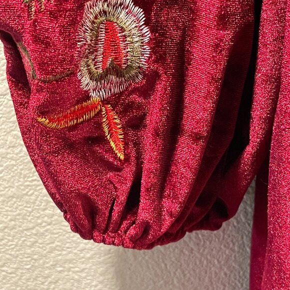 (NEW) ASA FASHION Velvet Embroidered Lantern Sleeve Boho Mini, Deep Red - XXL - Picture 7 of 11